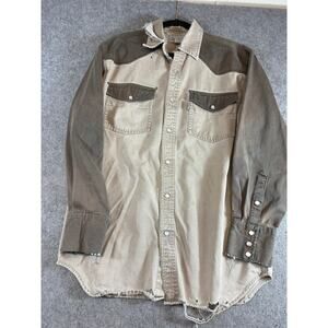 VTG Carhartt Western Shirt Mens Medium Brown Colorblock Twill Pearl Snap 2 Tone